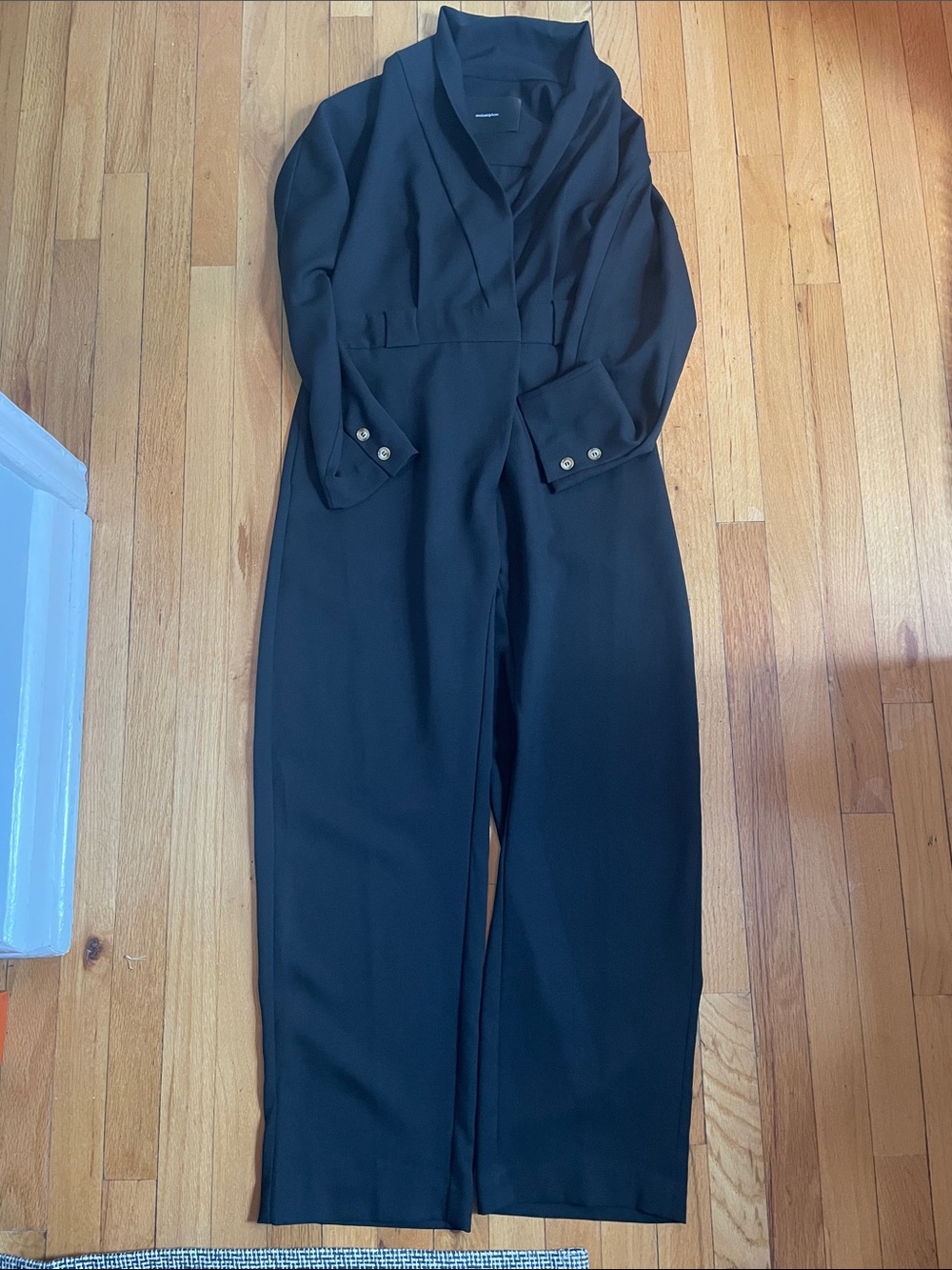 Black Long Sleeve Jumpsuit with Shawl Collar